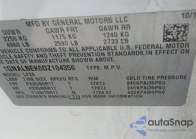 1GNALBEK6DZ104356: 42155011