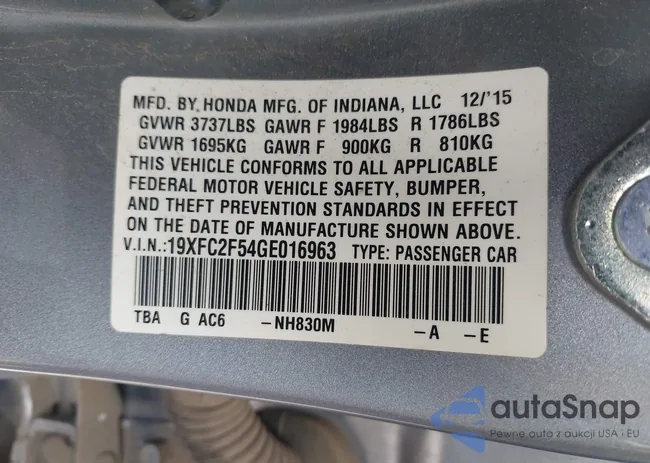 19XFC2F54GE016963: 42155721