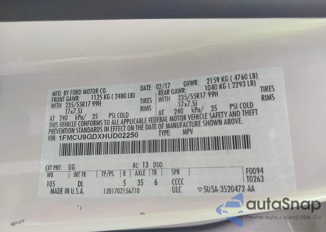 1FMCU9GDXHUD02250: 42155772