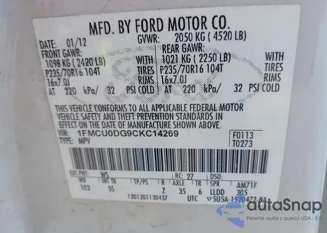 1FMCU0DG9CKC14269: 42156502