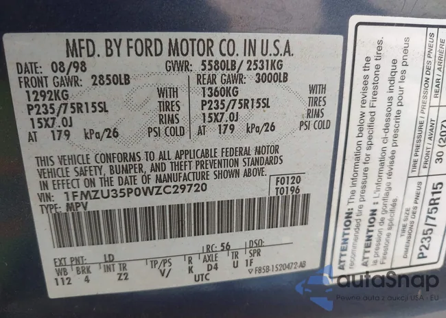 1FMZU35P0WZC29720: 42156679