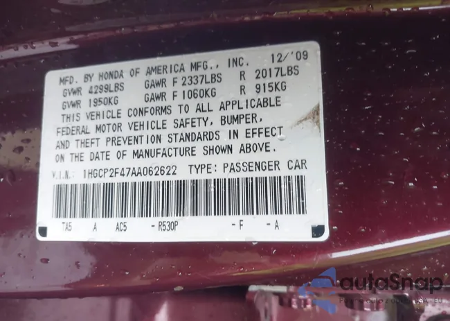 1HGCP2F47AA062622: 42156357