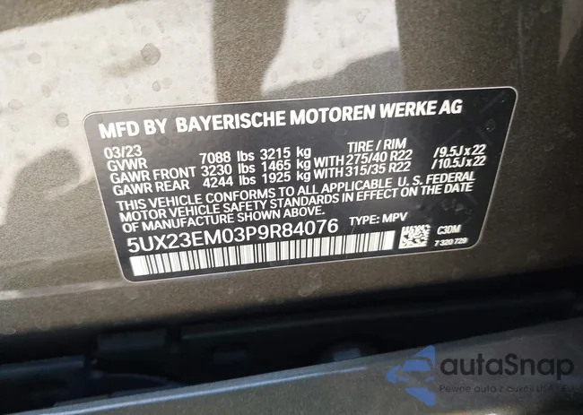 5UX23EM03P9R84076: 42157635