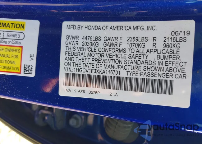 1HGCV1F3XKA116701: 42157697