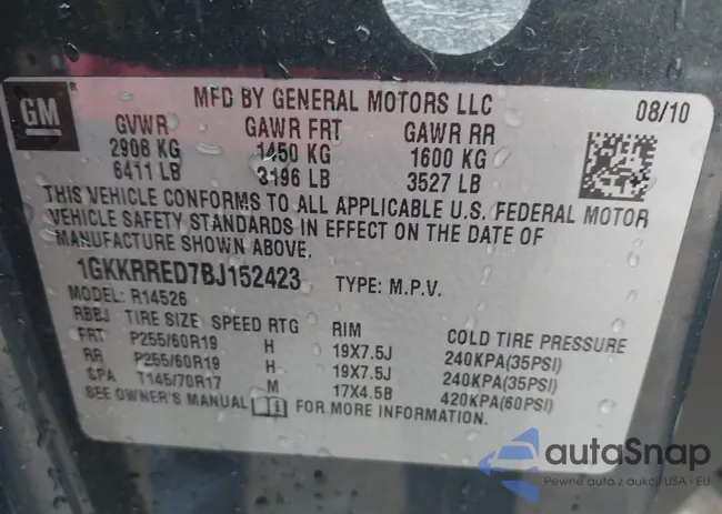 1GKKRRED7BJ152423: 42157733