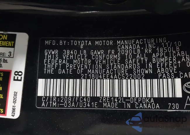 2T1BU4EE4AC522002: 42157816