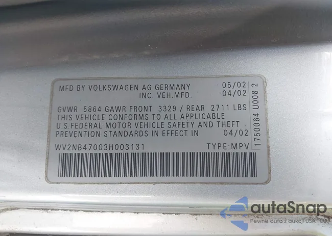 WV2NB47003H003131: 42157821