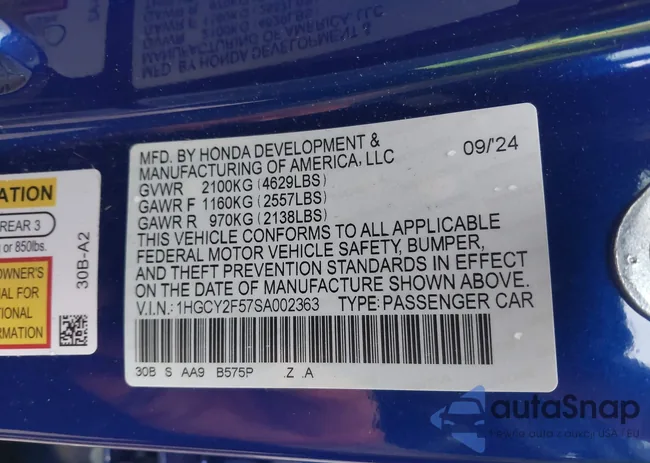 1HGCY2F57SA002363: 42157855