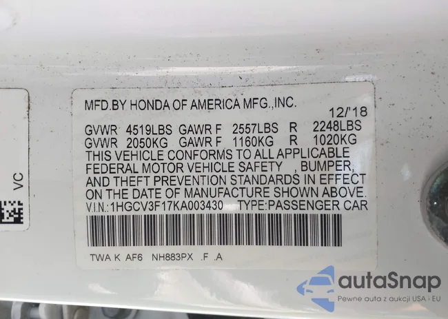 1HGCV3F17KA003430: 42158031