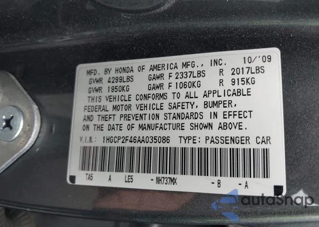 1HGCP2F46AA035086: 42157181