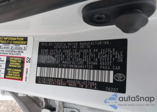 4T1B11HK0KU841129: 42157309