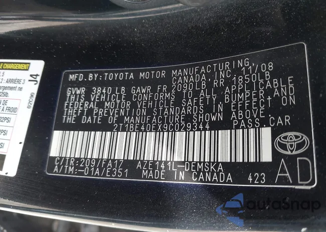 2T1BE40EX9C029344: 42157338