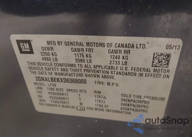 2GNALBEKXD6368000: 42158917