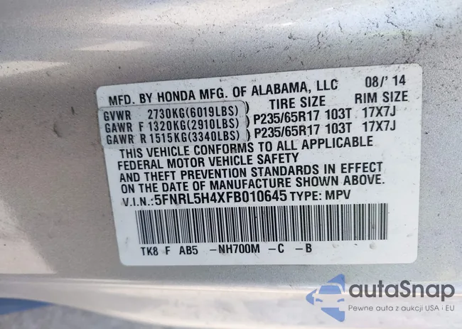 5FNRL5H4XFB010645: 42158930