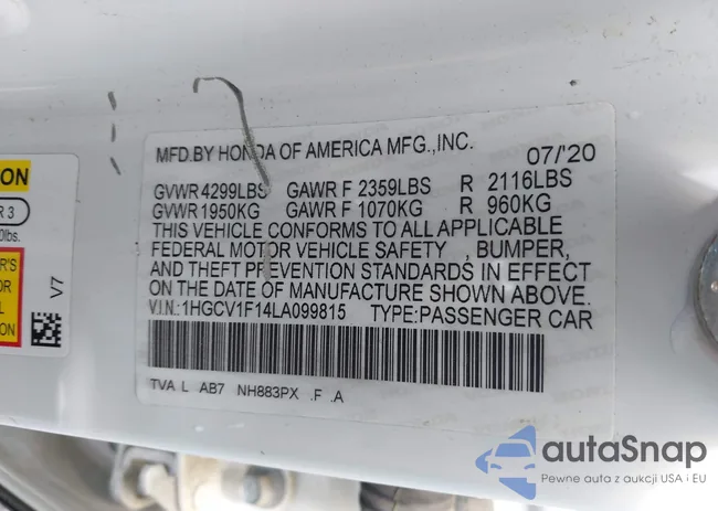 1HGCV1F14LA099815: 42159073