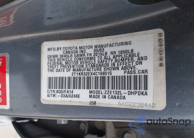 2T1KR32EX4C166515: 42158267