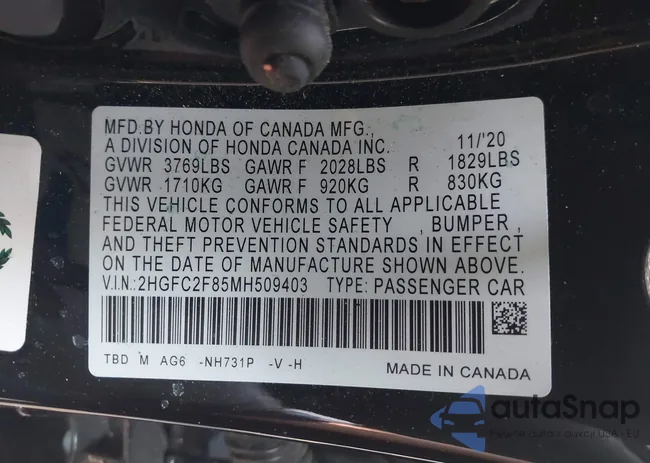 2HGFC2F85MH509403: 42159593