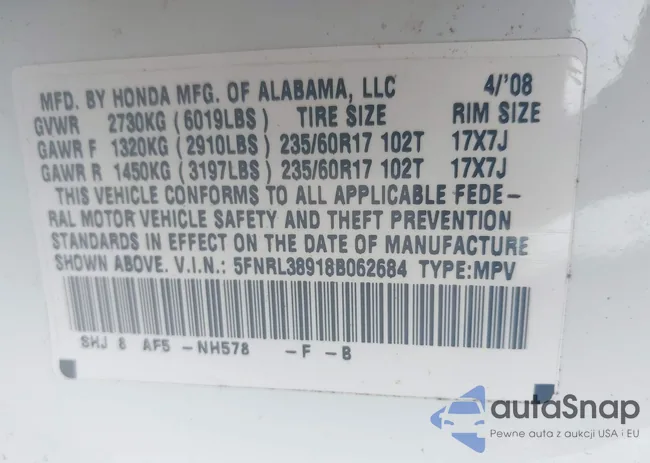 5FNRL38918B062684: 42159606