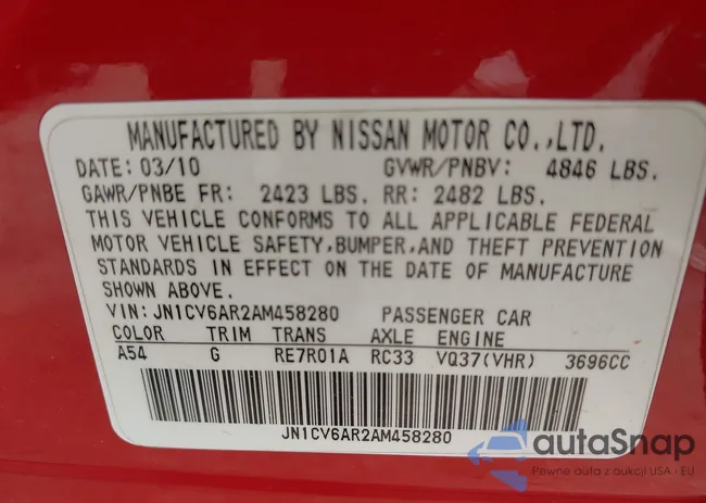 JN1CV6AR2AM458280: 42160008