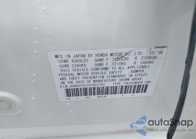 JH4KB16536C002701: 42160030