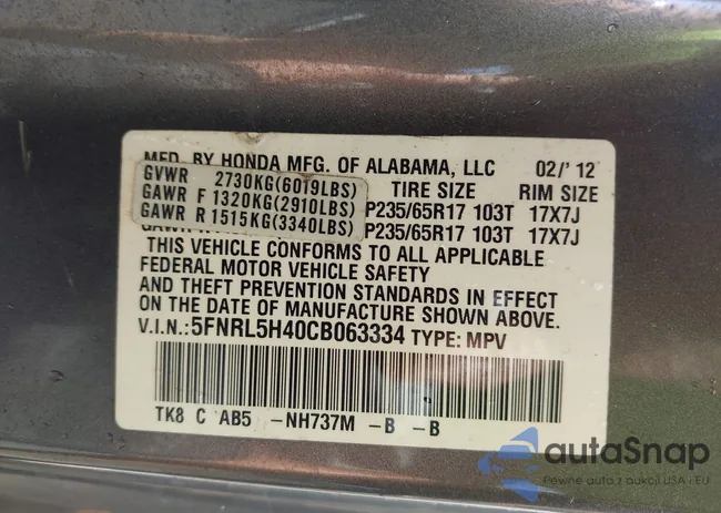 5FNRL5H40CB063334: 42159233