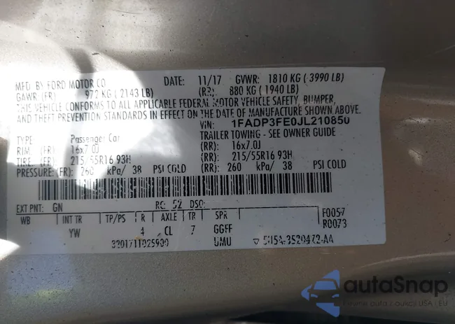 1FADP3FE0JL210850: 42160513