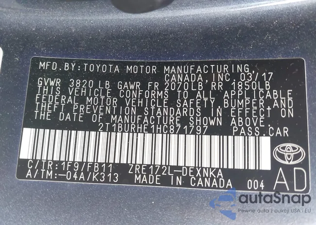 2T1BURHE1HC871797: 42160538