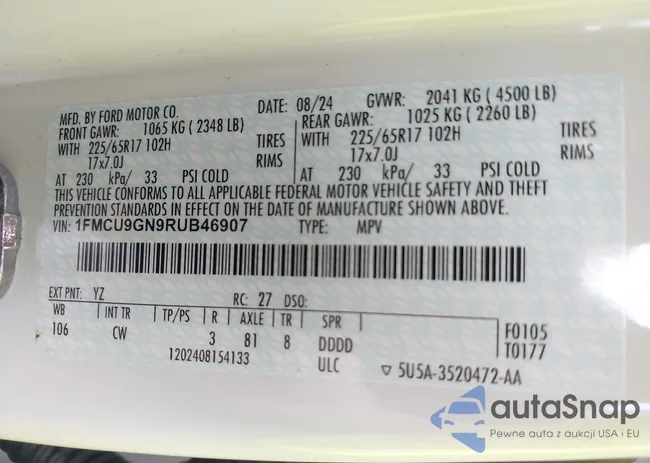 1FMCU9GN9RUB46907: 42160864