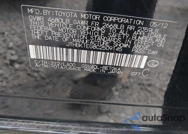 JTHBK1EG8C2509145: 42160893