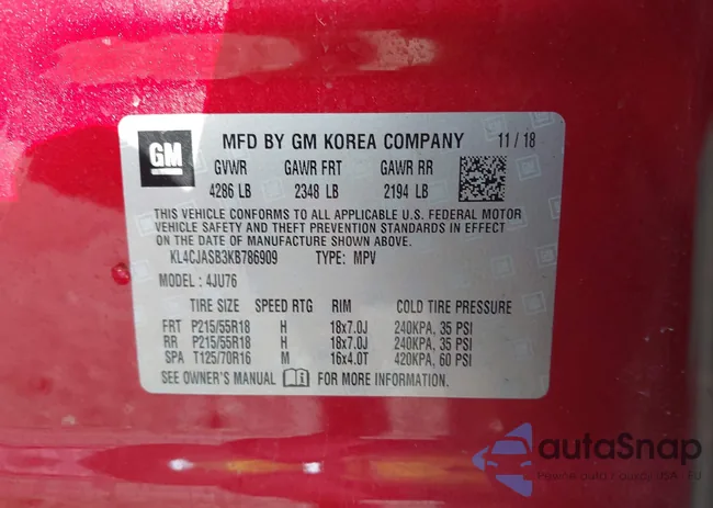 KL4CJASB3KB786909: 42160281