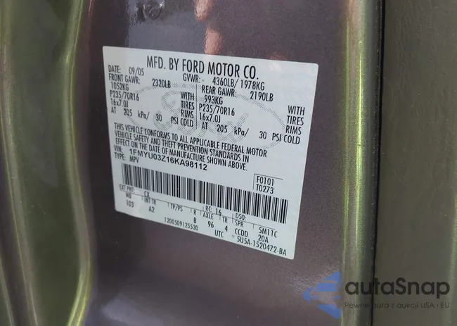 1FMYU03Z16KA98112: 42161501