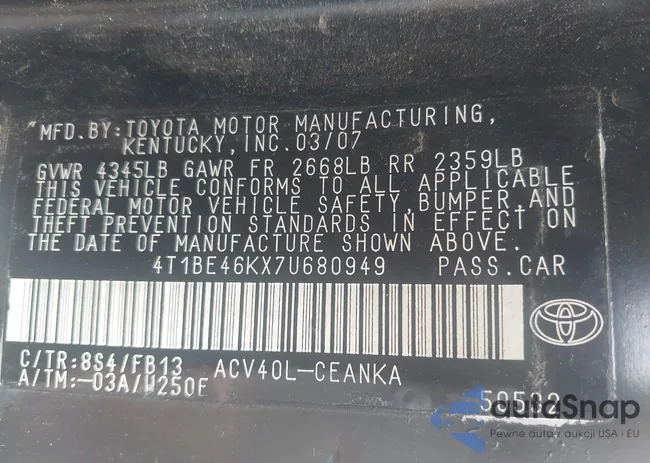 4T1BE46KX7U680949: 42161571