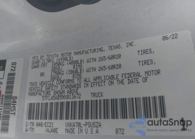 5TFLA5AB5NX013672: 42161712