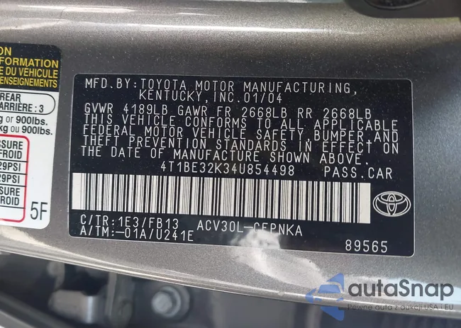 4T1BE32K34U854498: 42161886