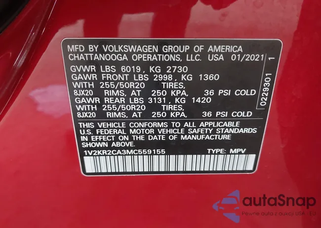 1V2KR2CA3MC559155: 42161105