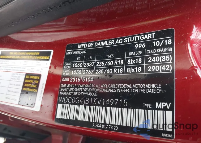 WDC0G4JB1KV149715: 42161240