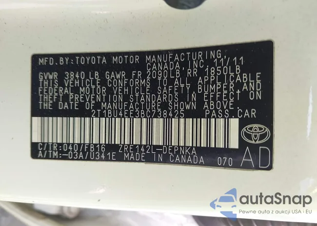 2T1BU4EE3BC738425: 42161436