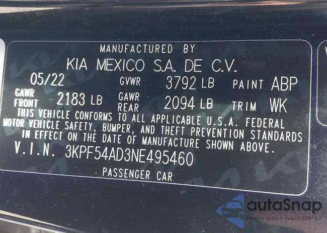 3KPF54AD3NE495460: 42161473