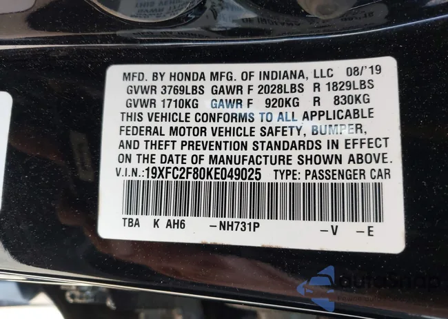 19XFC2F80KE049025: 42162897