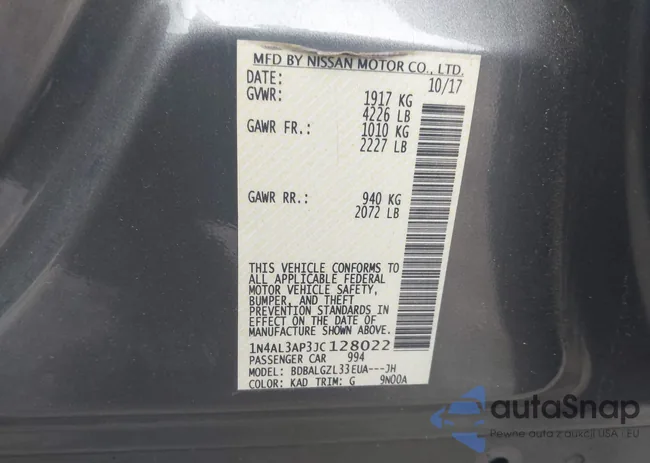 1N4AL3AP3JC128022: 42162323