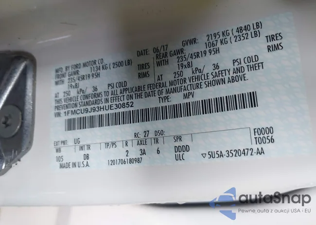 1FMCU9J93HUE30852: 42162483