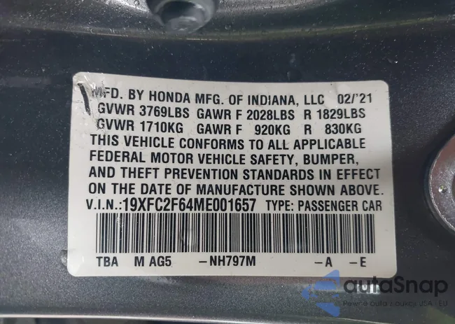 19XFC2F64ME001657: 42163586