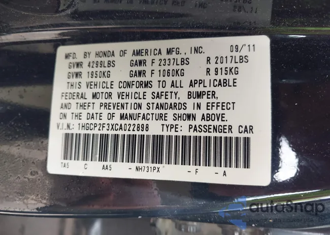 1HGCP2F3XCA022898: 42163732