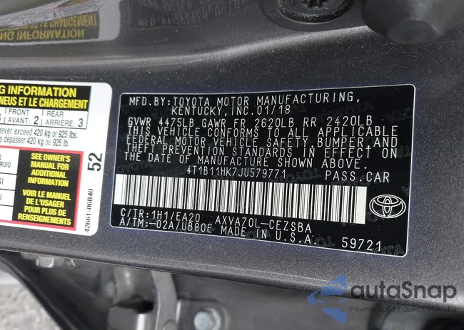 4T1B11HK7JU579771: 42164037