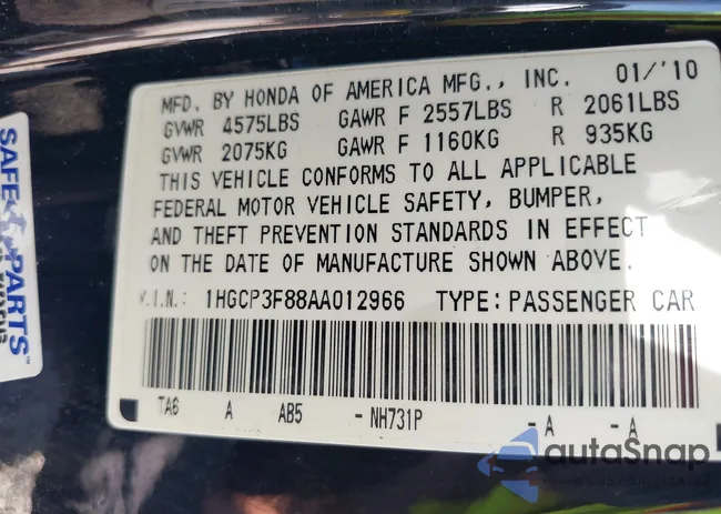 1HGCP3F88AA012966: 42164633