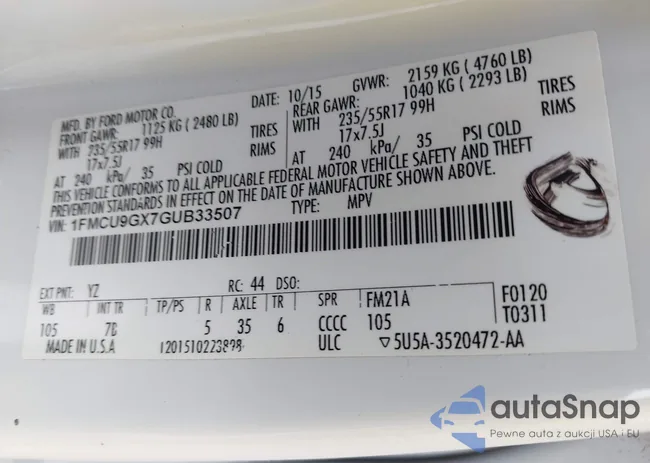 1FMCU9GX7GUB33507: 42164741