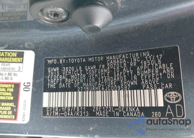 2T1BURHE4JC009597: 42164156