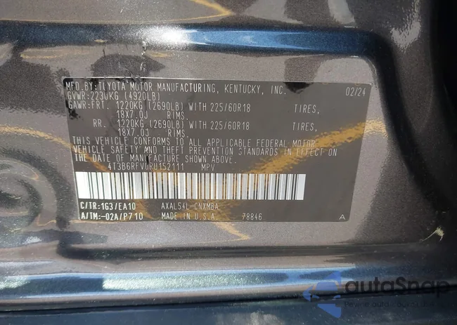 4T3B6RFV0RU152111: 42165553