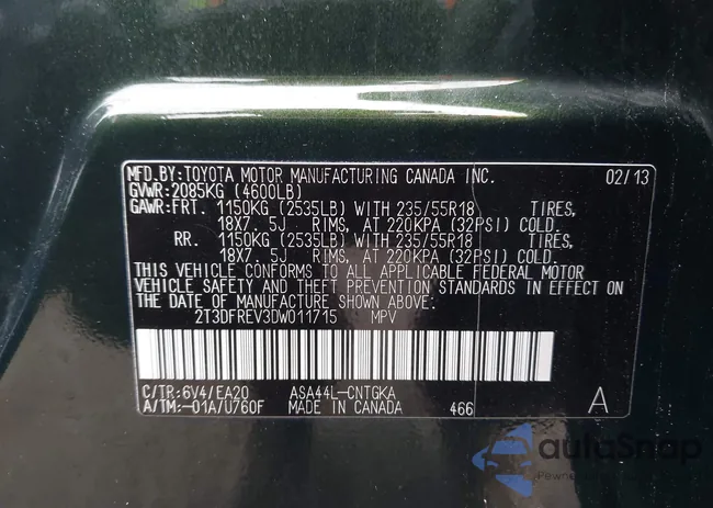 2T3DFREV3DW011715: 42165639