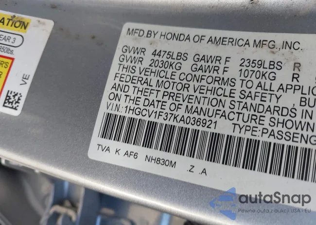 1HGCV1F37KA036921: 42165763